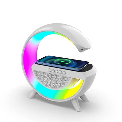 G Speaker Lamp - APP Control 3 in 1 Multi-Function Bluetooth Speaker with Wireless Fast Charging, RGB Light and Sunrise Alarm Clock for Bedroom & Bedside Table Wireless Charger Lamp