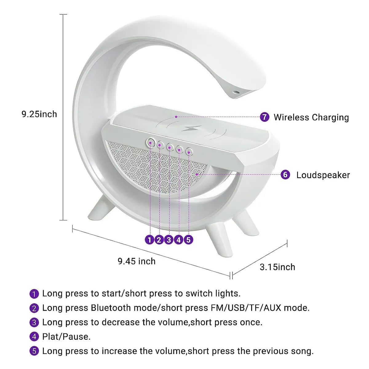 G Speaker Lamp - APP Control 3 in 1 Multi-Function Bluetooth Speaker with Wireless Fast Charging, RGB Light and Sunrise Alarm Clock for Bedroom & Bedside Table Wireless Charger Lamp