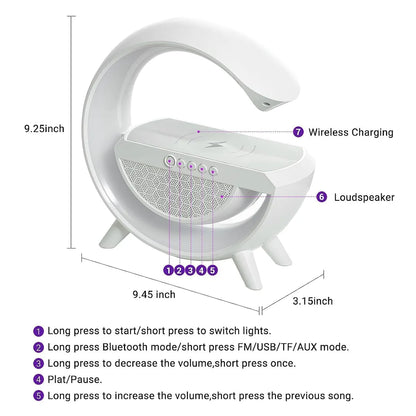 G Speaker Lamp - APP Control 3 in 1 Multi-Function Bluetooth Speaker with Wireless Fast Charging, RGB Light and Sunrise Alarm Clock for Bedroom & Bedside Table Wireless Charger Lamp
